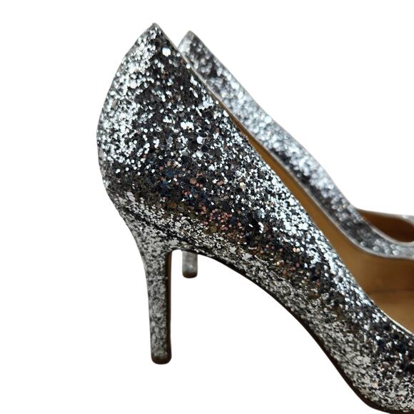 Kate Spade Karolina Glitter Pumps Heels Women 9.5 Silver Round Toe Formal Bling - Picture 2 of 11